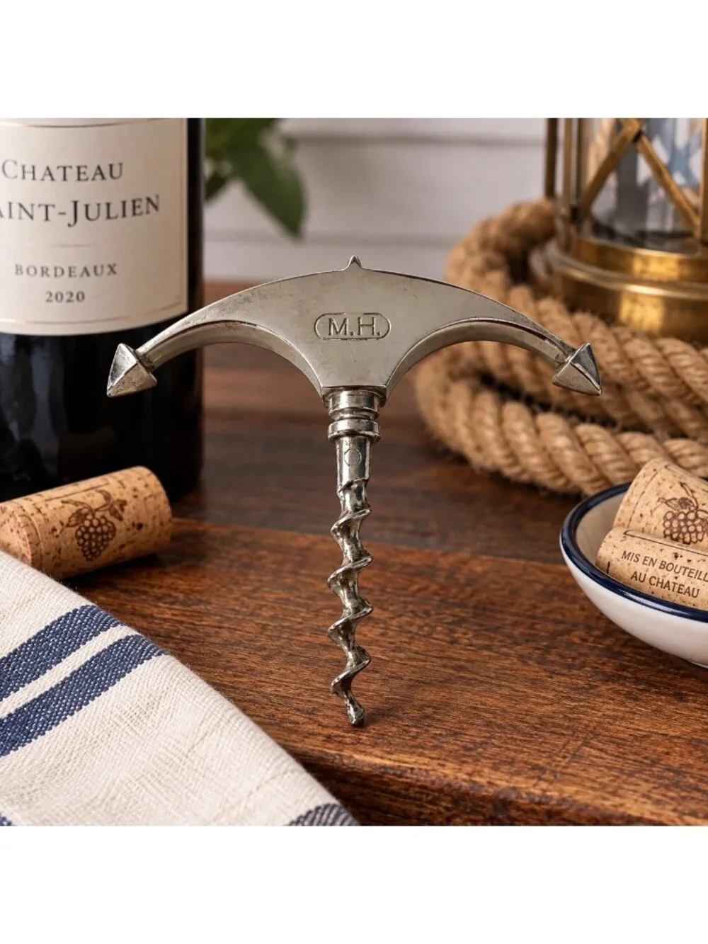 Vintage MH Anchor Corkscrew Bottle Opener 1960s 1970s Nautical Barware
